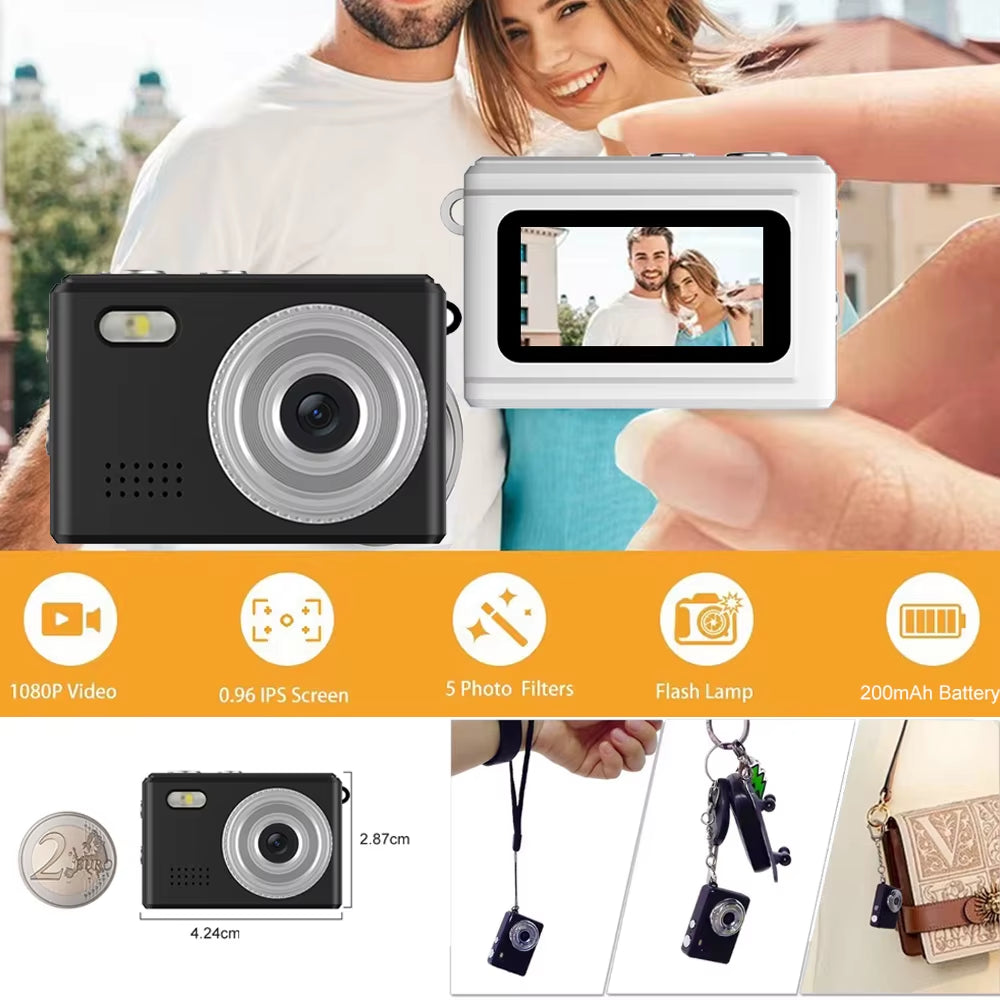 Mini Shaped Camera with 0.96In Screen and Flash Kids Camera as Birthday Gifts Pocket Digital Camera Sports DV Keychain Bodycam